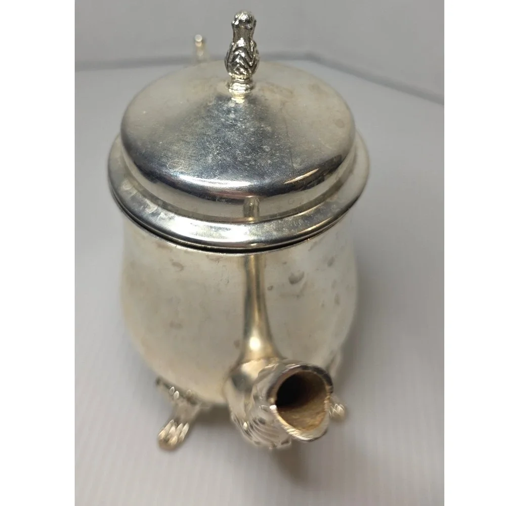 Vintage‎ Silver Plate Mini Teapot Creamer Ornate Footed Hinged Lid Unmarked